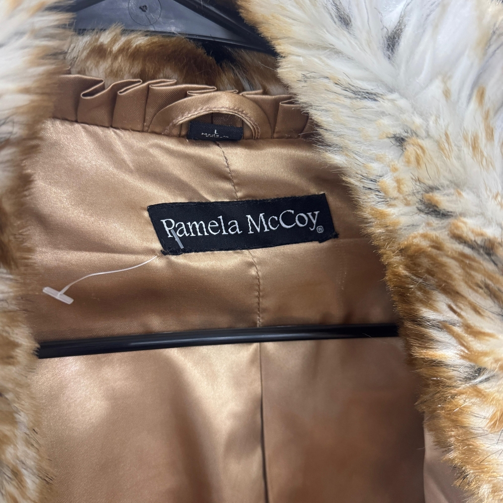 Pamela McCoy Faux Lynx Bobcat Fur Coat, Elegant Faux Fur Coat Vegan Sz Large - Picture 9 of 17